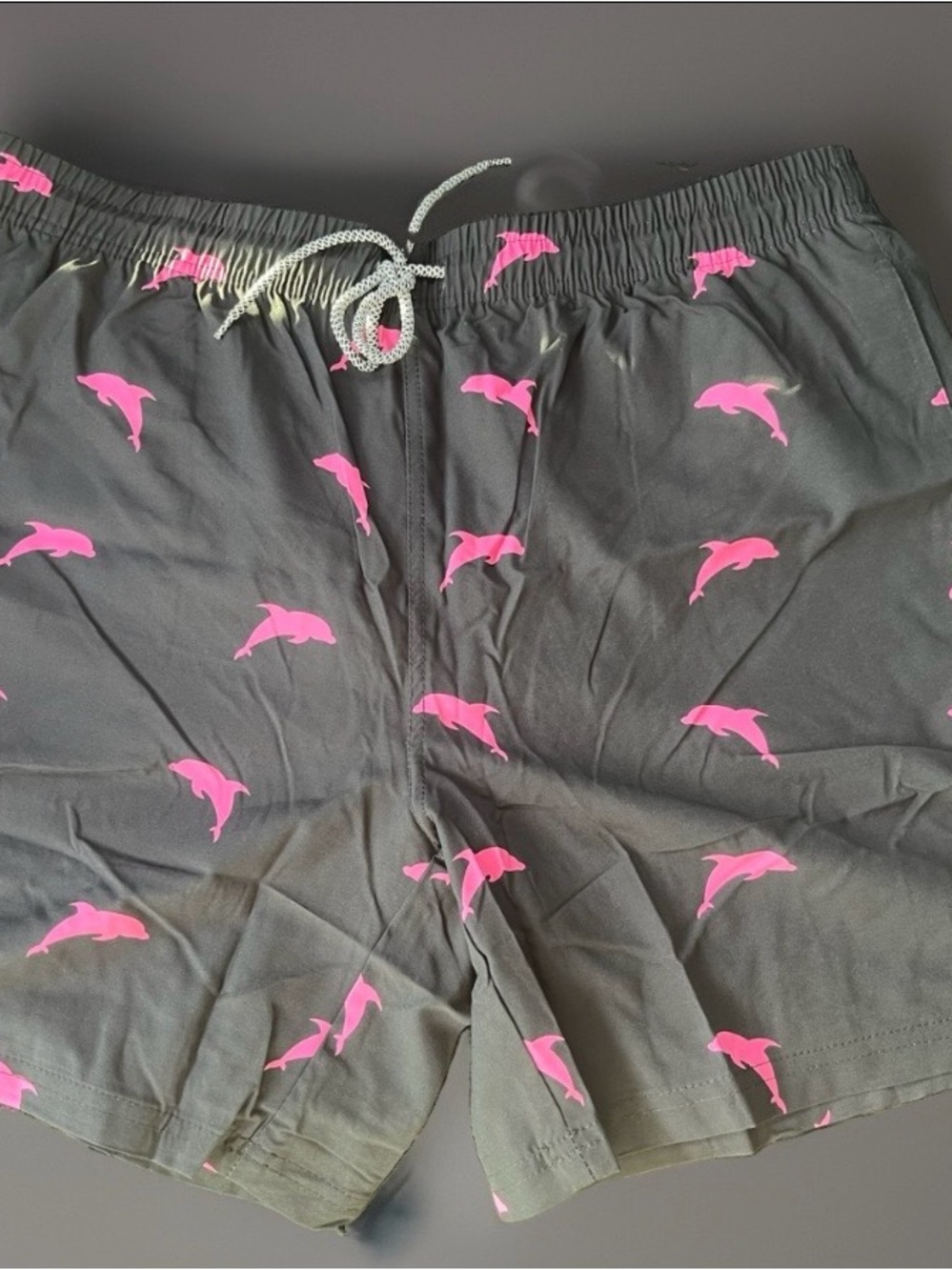 Men's Black Swim Trunks with Pink Dolphin Print XXL